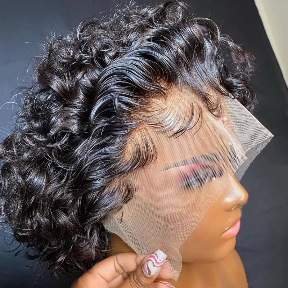 Pixie Cut Wig Short Bob Curly Lace Frontal Human Hair Wig Transparent Fr…